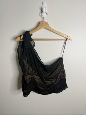 Torrid | Chiffon Flocked One Shoulder Top polka dot black size 0 (12)